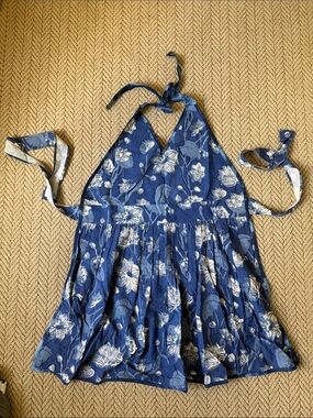 Two's Company Blue and White 100% Cotton Apron
